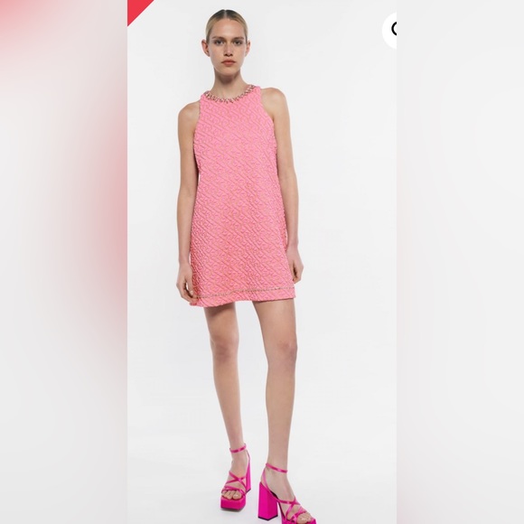 ZARA Woman DRESSES | SHORT DRESS WITH RHINESTONES Pink | 5039/035 Small NWT - Picture 2 of 9